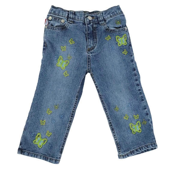 BONGO Other - Y2K Bongo Blue Jeans Embroidered Green Butterflies Girls size 5